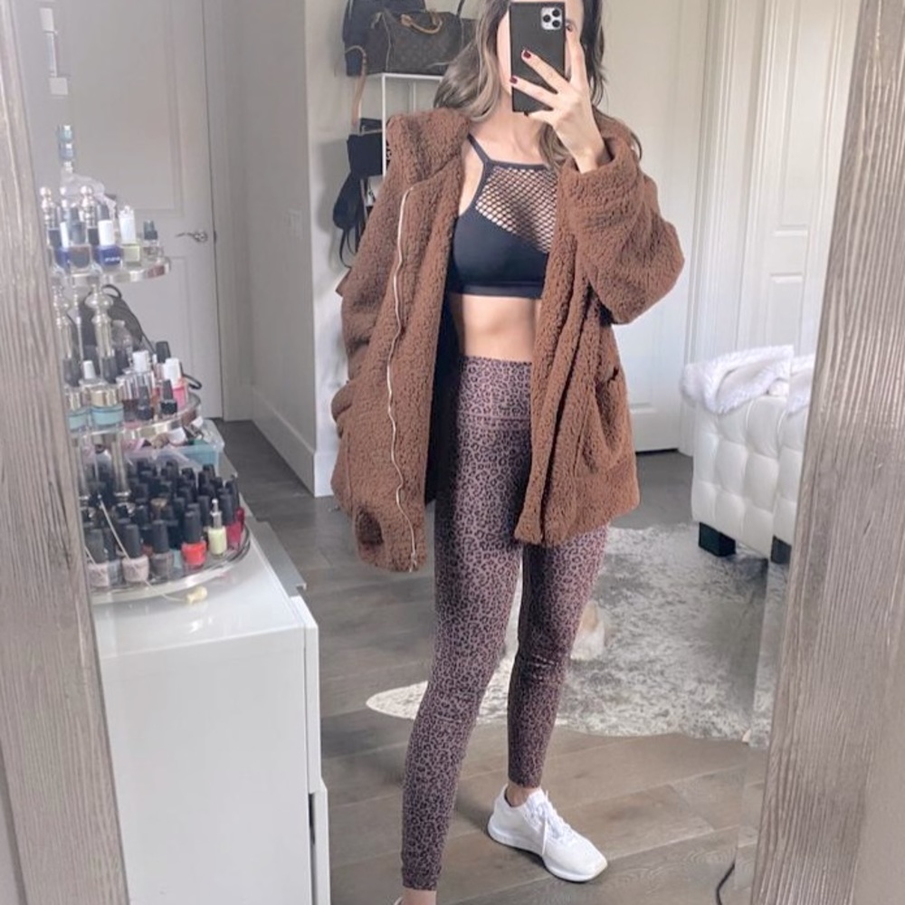 Brown Fuzzy teddy zip up jacket Sherpa material